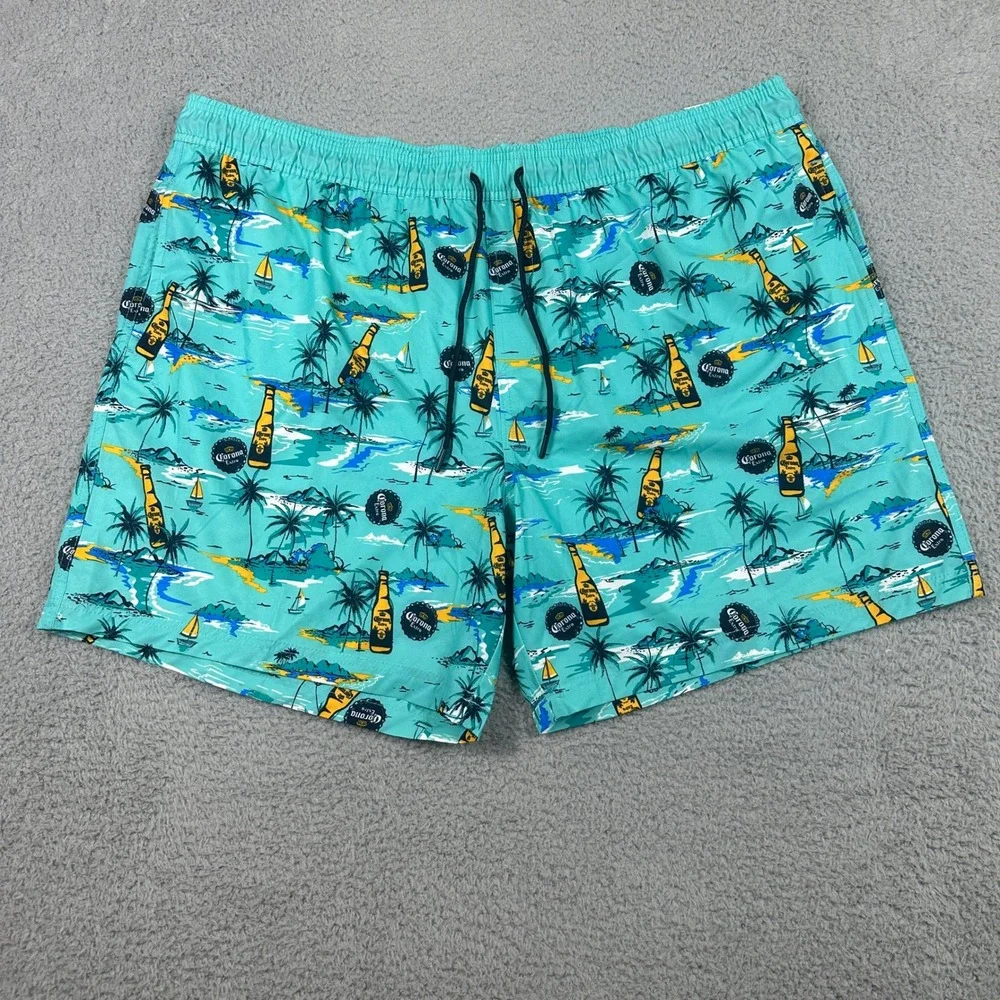 Corona Board‎ Shorts Mens 3XL (48/50) Teal Blue Tropical Beer Swim Trunks NEW
